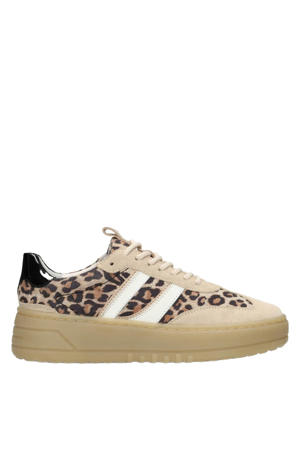 Anemone leren sneakers met panterprint bruin/beige