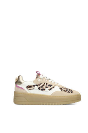 Anemone leren sneakers beige/wit/panter