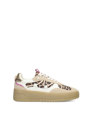 Anemone leren sneakers beige/wit/panter