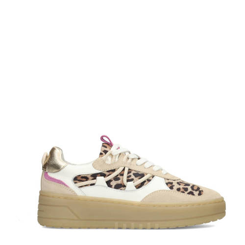 PS Poelman Anemone leren sneakers beige/wit/panter afbeelding