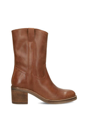Lina leren enkellaarzen cognac