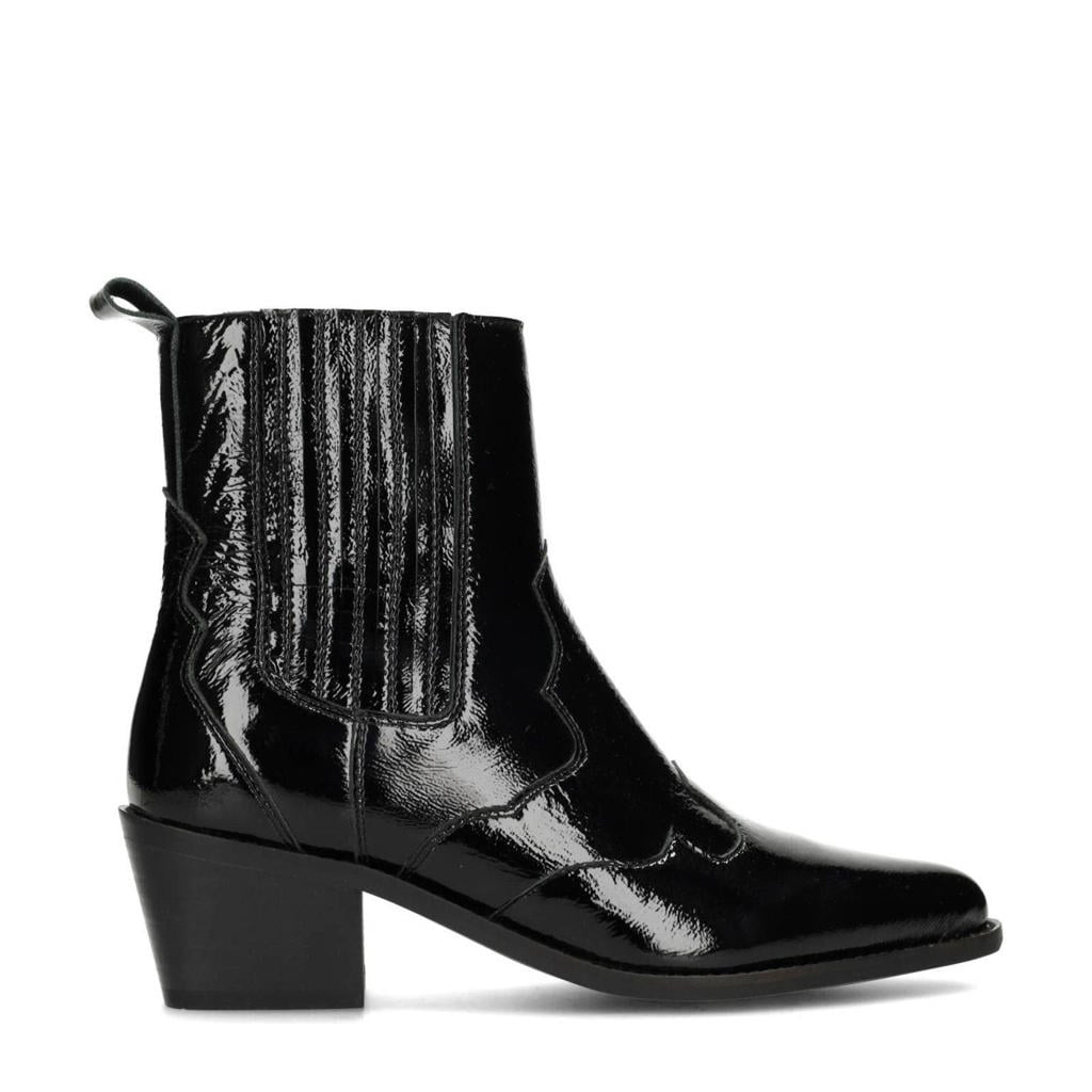 Zwarte dames PS Poelman Tartor lakleren cowboylaarzen met ritssluiting