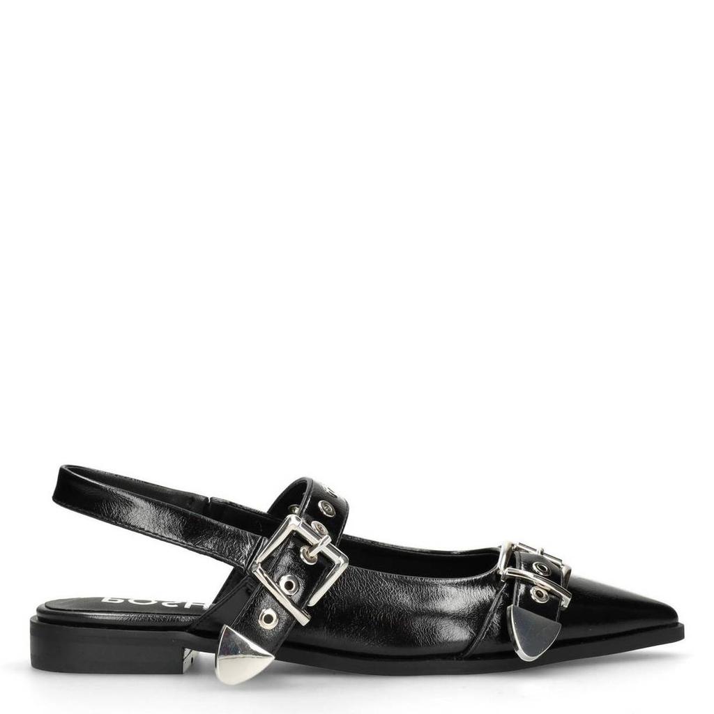 Zwarte dames POSH by Poelman Julia slingback loafers van imitatieleer met gesp