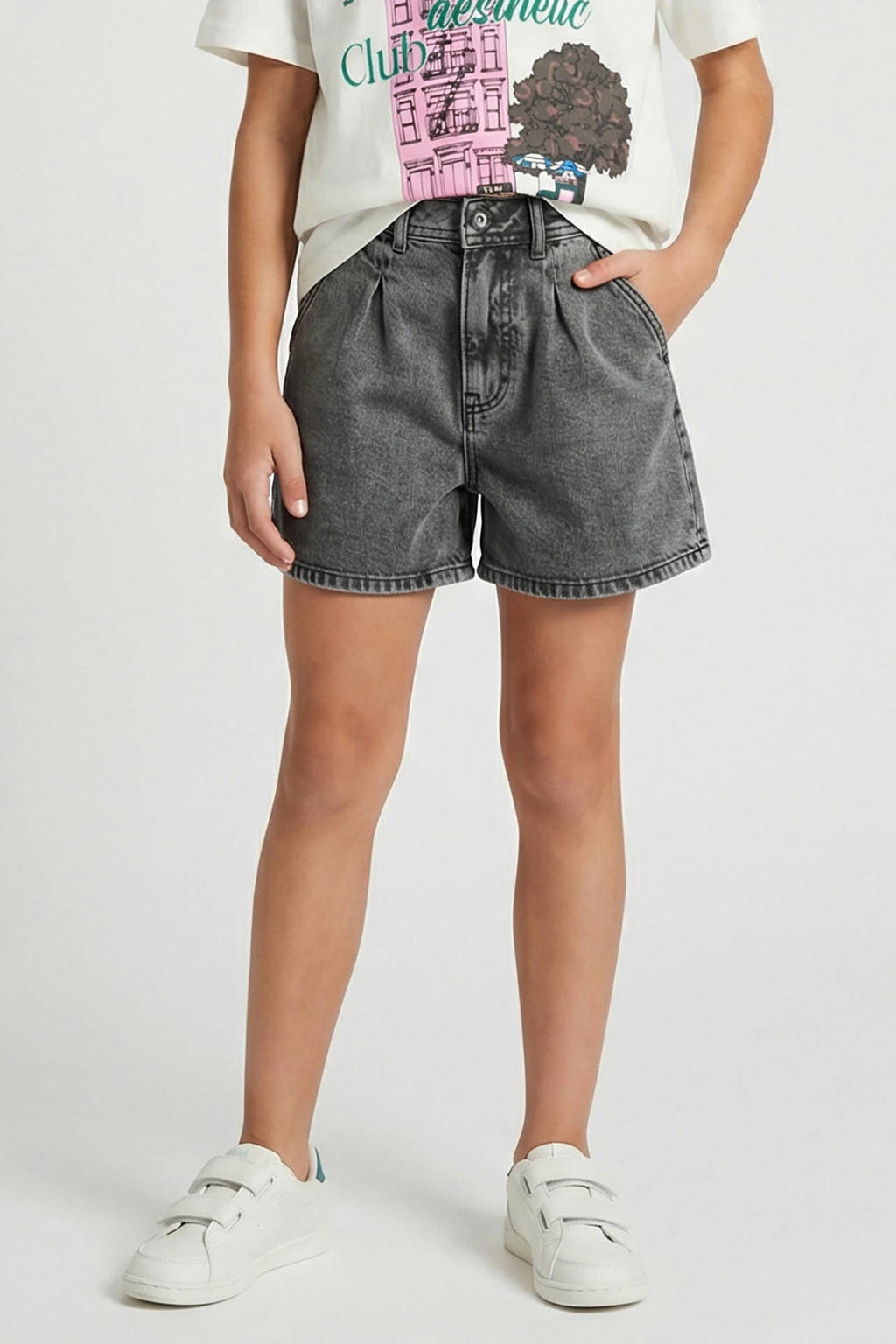 Black denim meisjes Cars regular short van katoen met rits- en knoopsluiting en effen