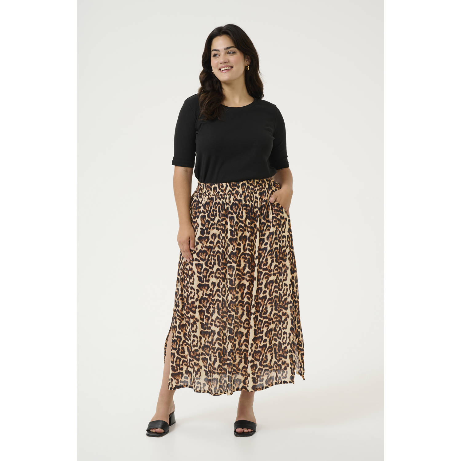 Kaffe Curve midi rok bruin