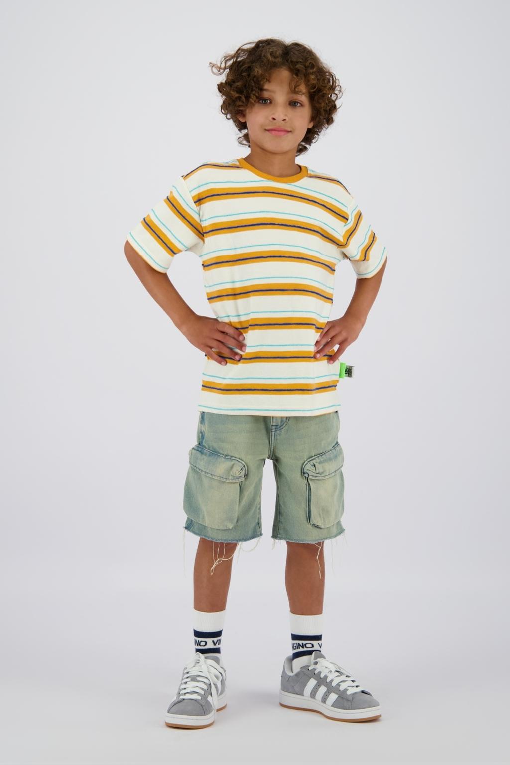 Medium blue denim jongens Vingino regular short van katoen met rits- en knoopsluiting en effen