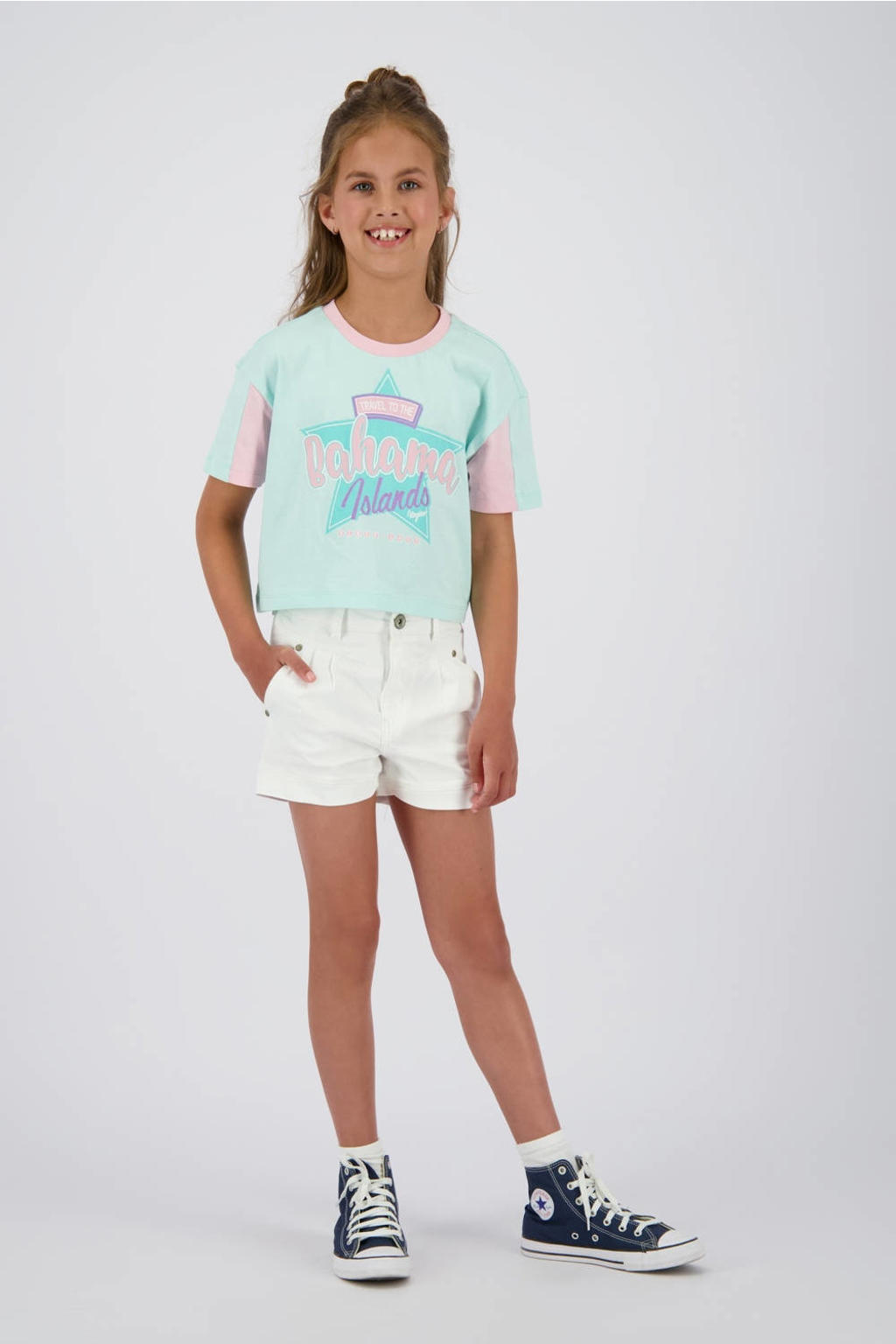 Mintgroene meisjes Vingino T-shirt van katoen met printopdruk, korte mouwen en ronde hals