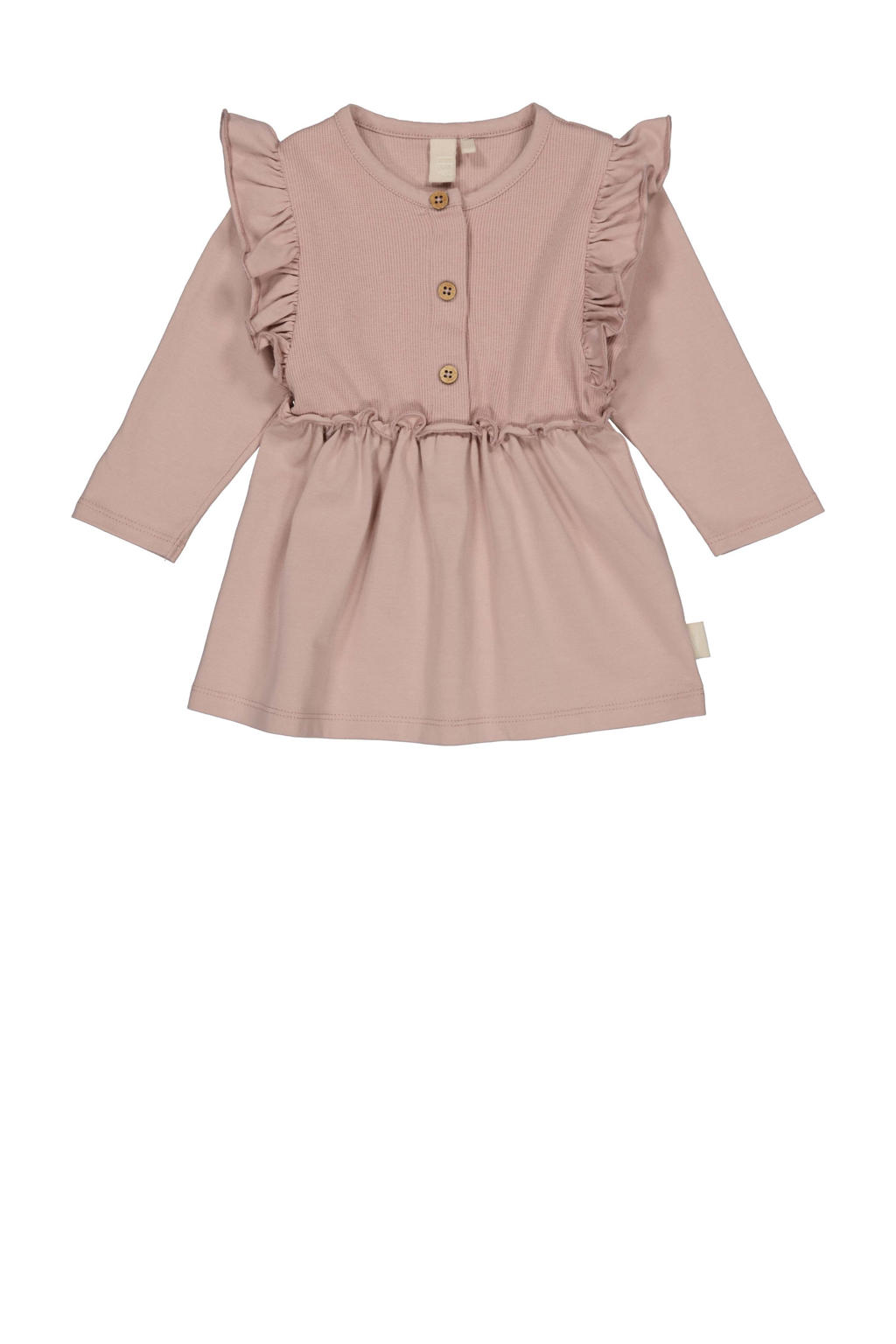 Roze meisjes LEVV Newborn korte jurk van stretchkatoen met effen, lange mouwen, ronde hals, knoopsluiting en plooien