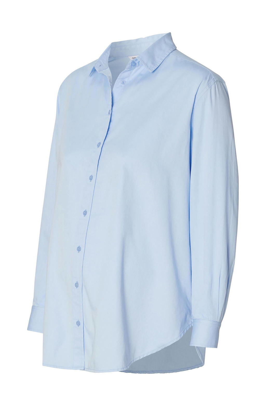 Blauwe dames Noppies maternity zwangerschaps- en voedings blouse met lange mouwen, klassieke kraag en knoopsluiting