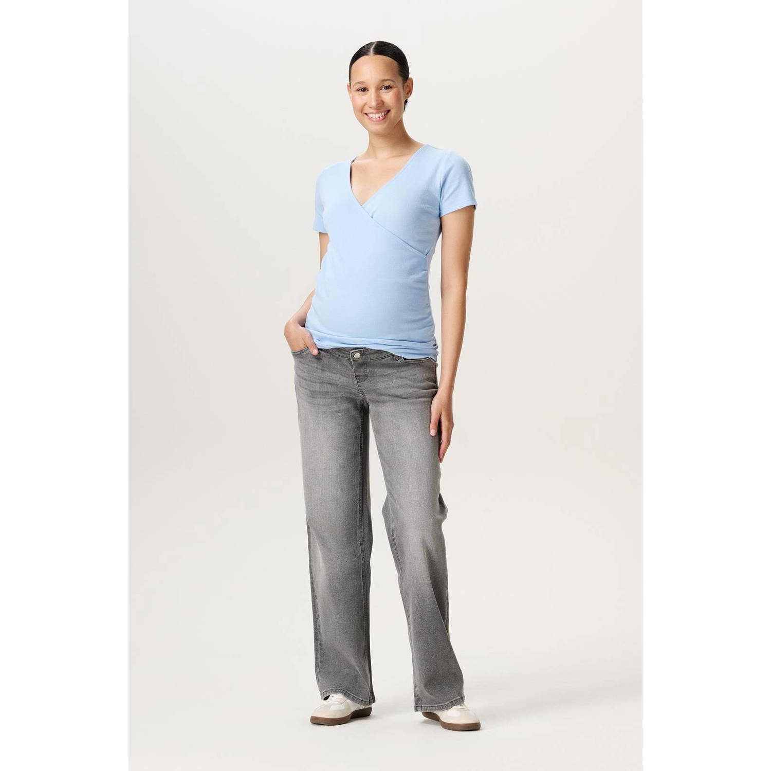 Noppies maternity high waist zwangerschapskleding wide leg jeans grey denim