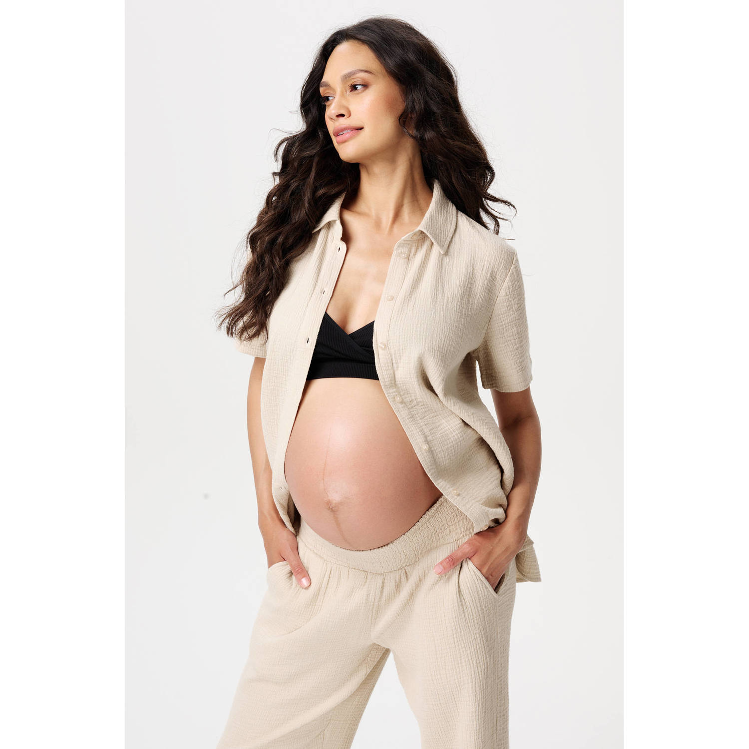 Noppies maternity straight regular waist zwangerschaps broek beige