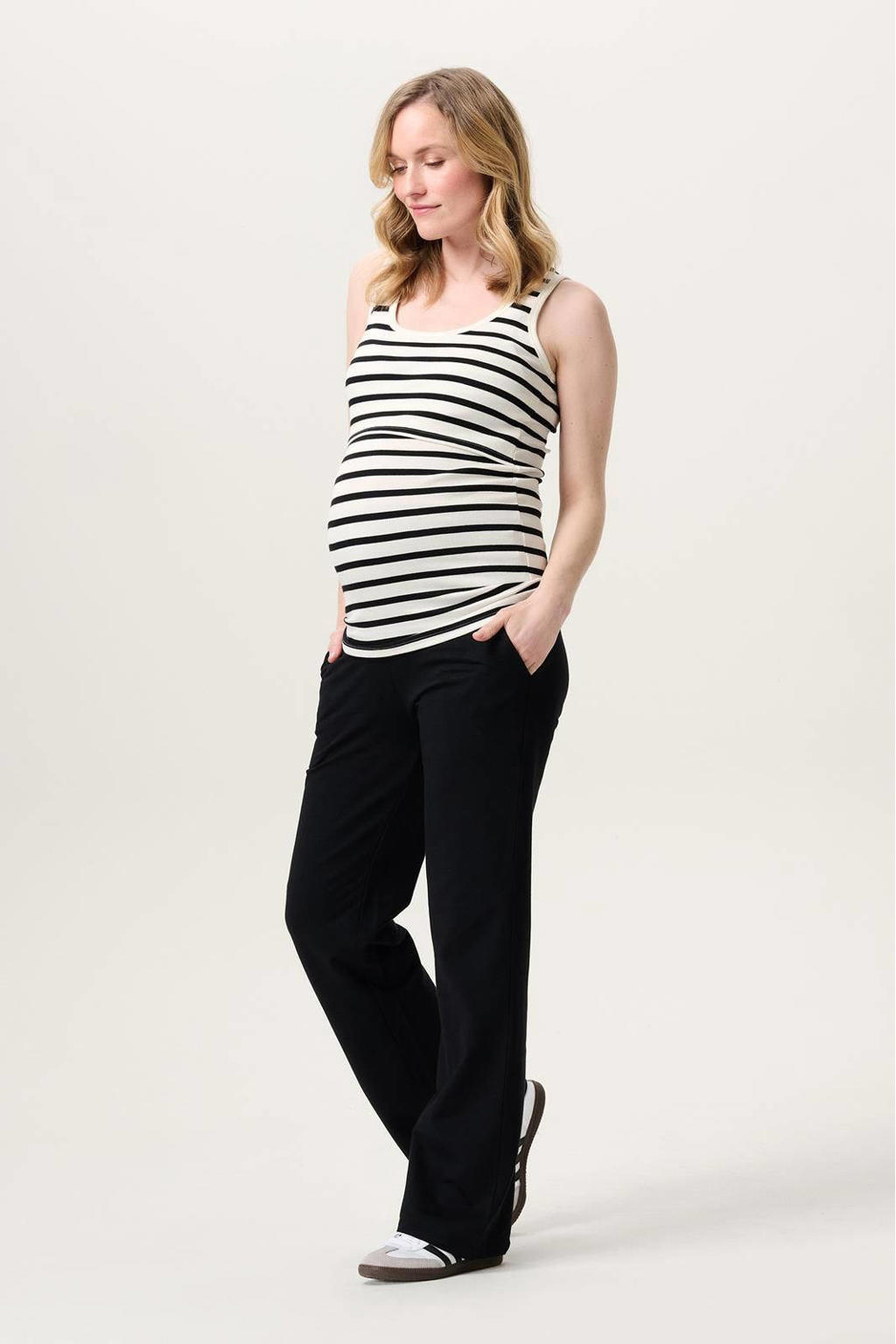 Zwarte dames Noppies maternity regular high waist zwangerschaps casual broek van stretchkatoen met elastische tailleband en effen