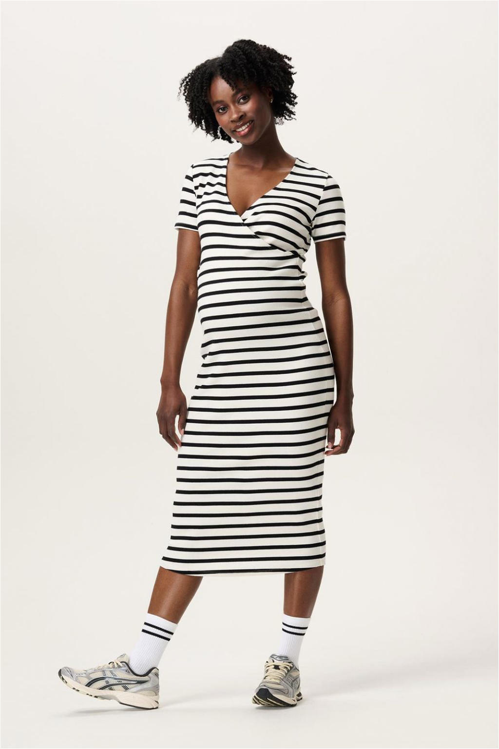 Noppies maternity zwangerschaps- en voedings midi jurk beige
