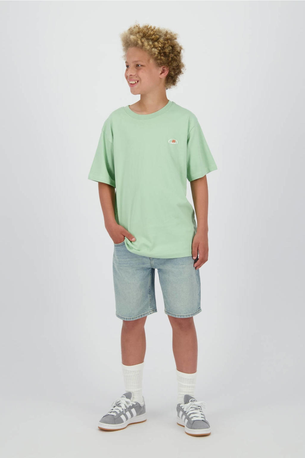 Witte jongens Raizzed regular short van denim met rits- en knoopsluiting en effen