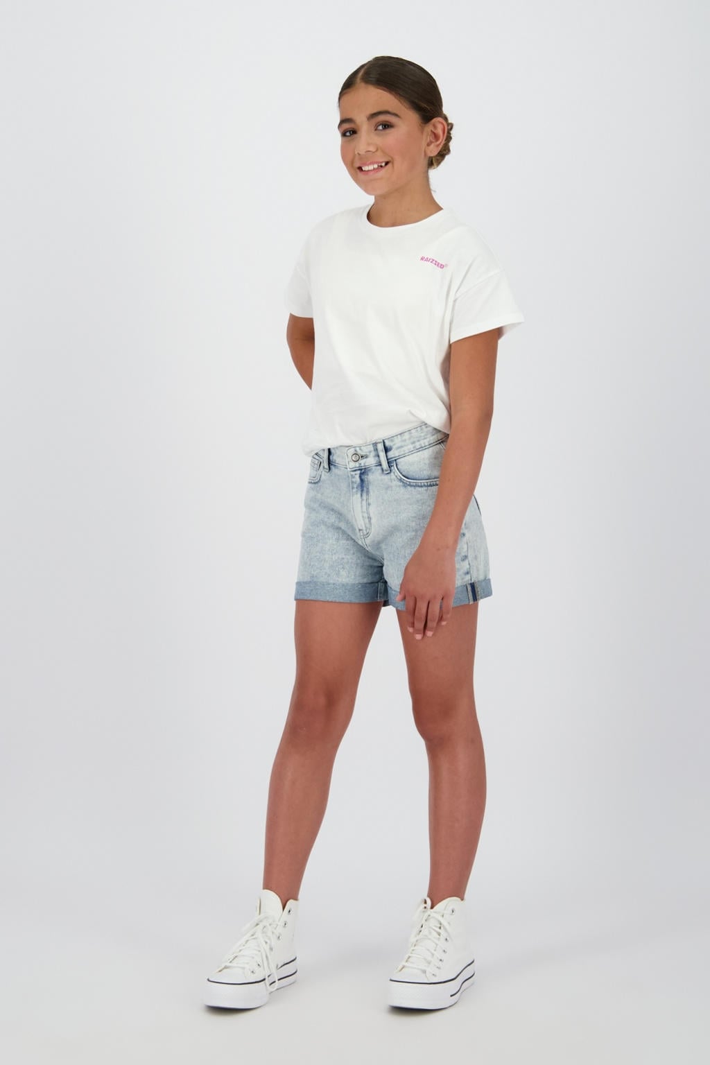 Witte meisjes Raizzed T-shirt van katoen met backprint, korte mouwen en ronde hals