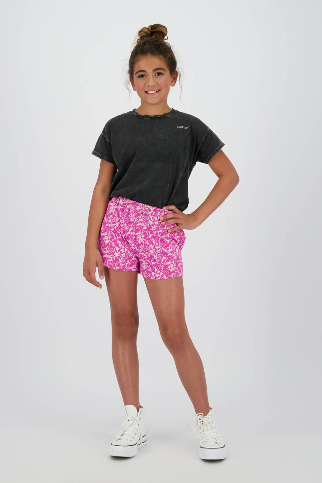 Zwarte meisjes Raizzed T-shirt van katoen met backprint, korte mouwen en ronde hals