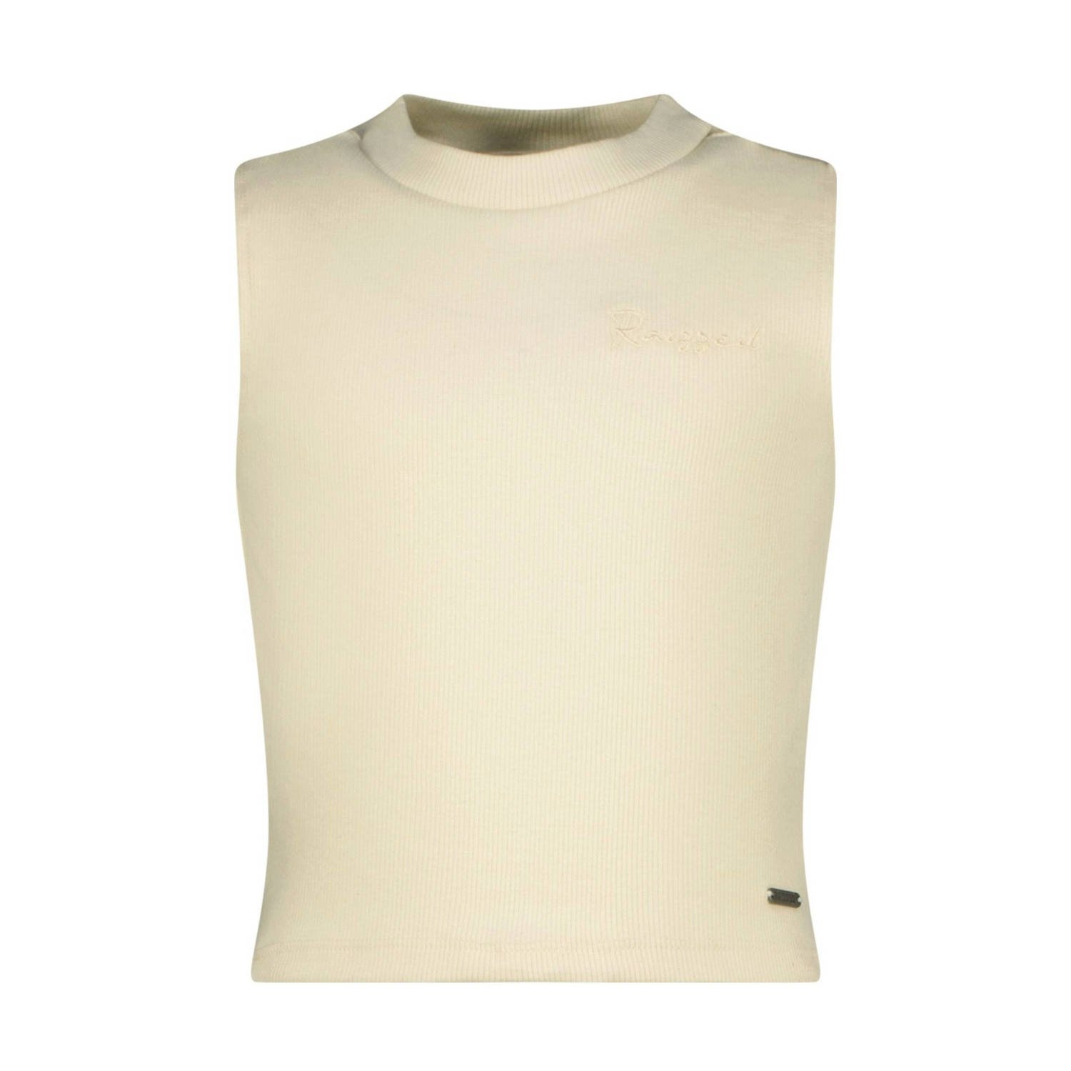 Raizzed mouwloze top beige