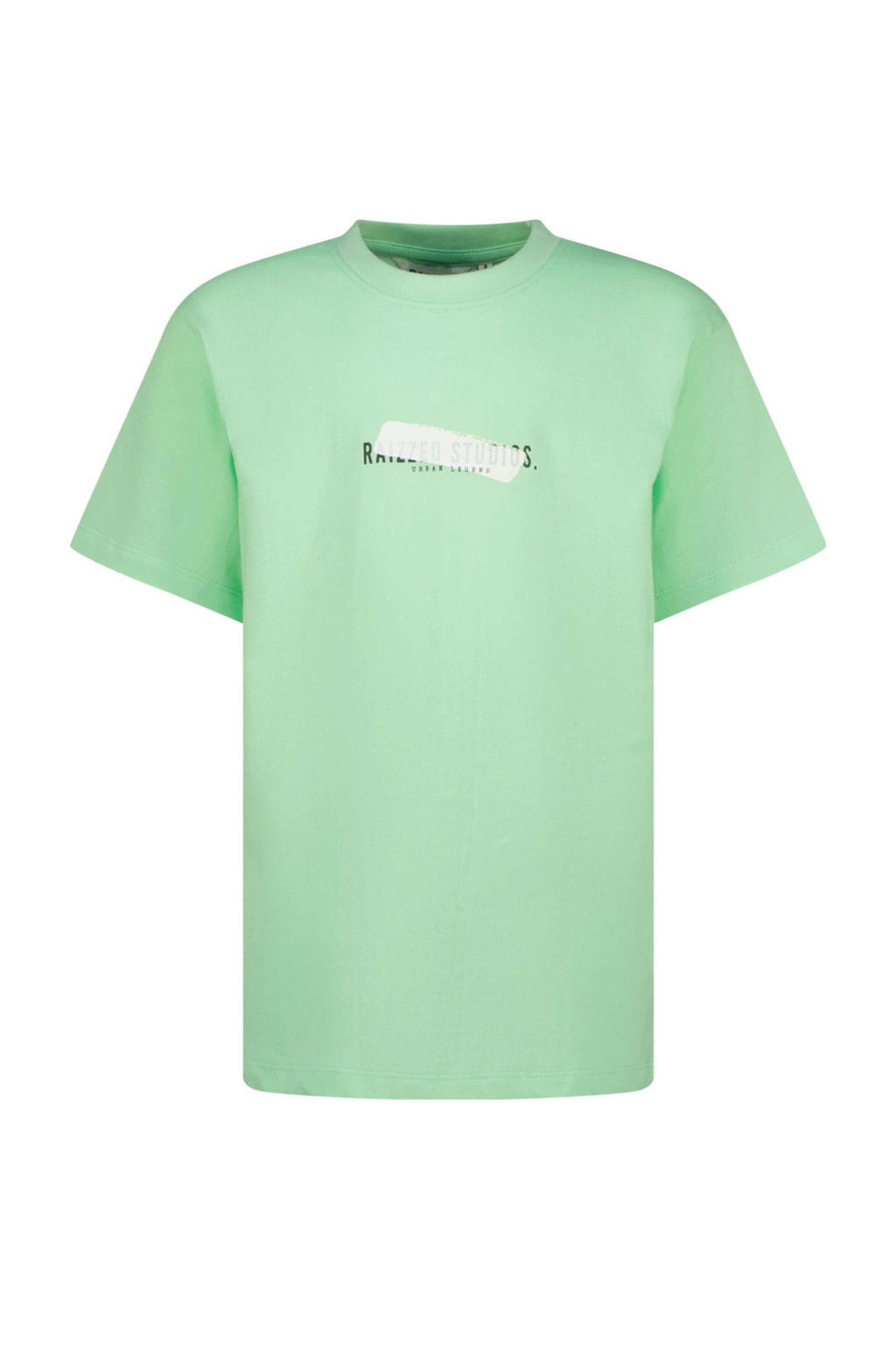 Lichtgroene jongens Raizzed T-shirt van katoen met logo dessin, korte mouwen en ronde hals