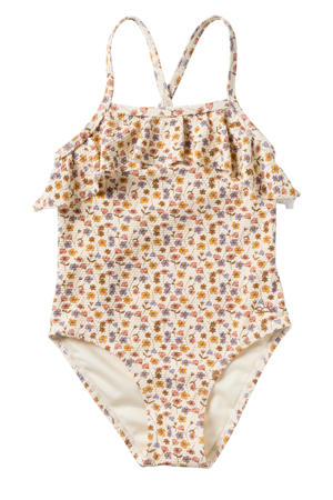 badpak met ruches ecru/lila/roze