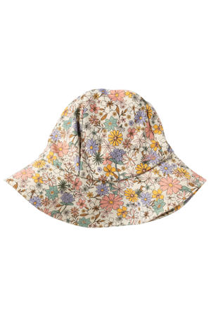 zonnehoed met bloemenprint ecru/roze/blauw