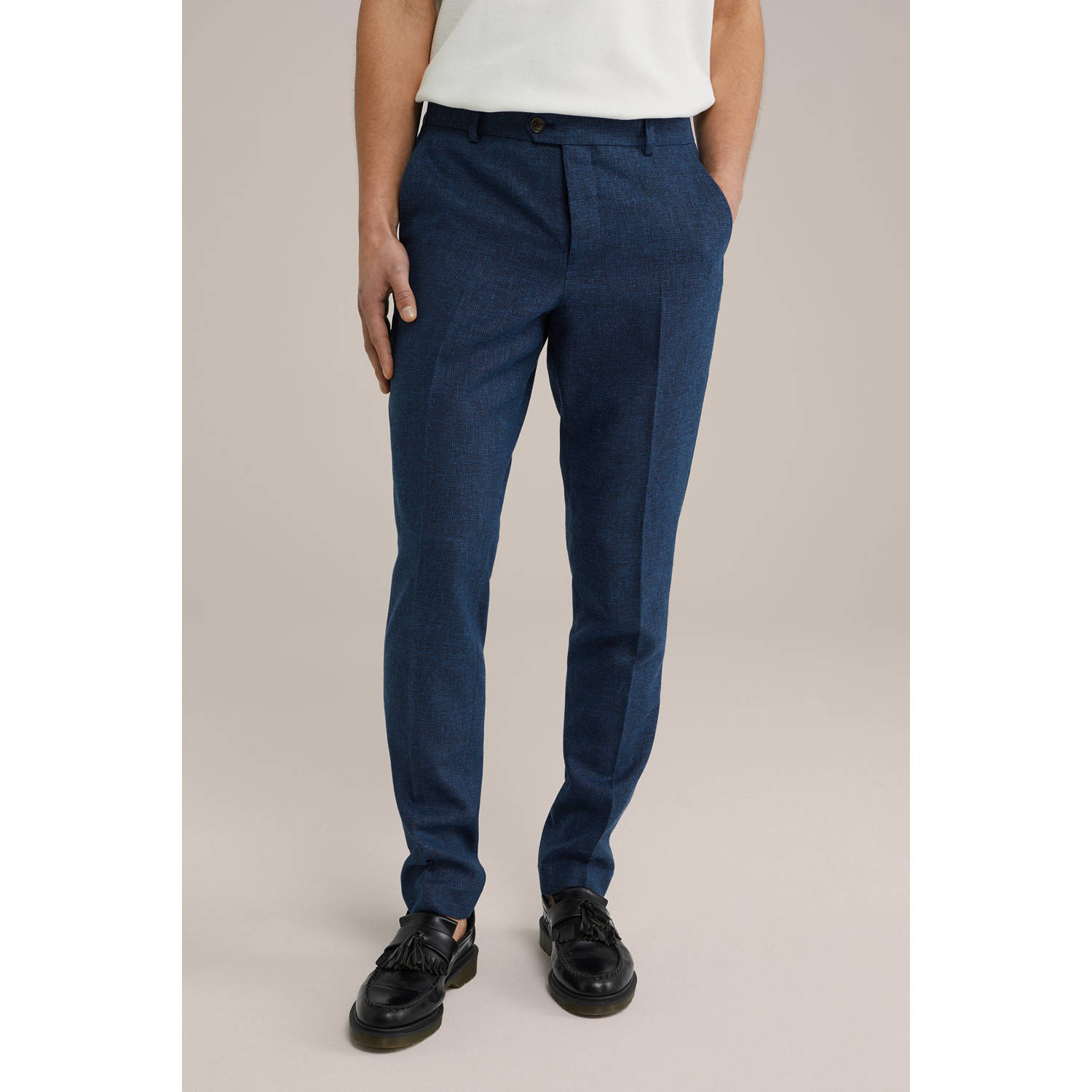 WE Fashion slim pantalon donkerblauw