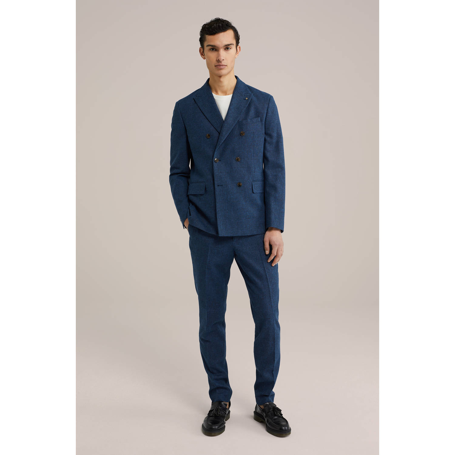 WE Fashion slim pantalon donkerblauw