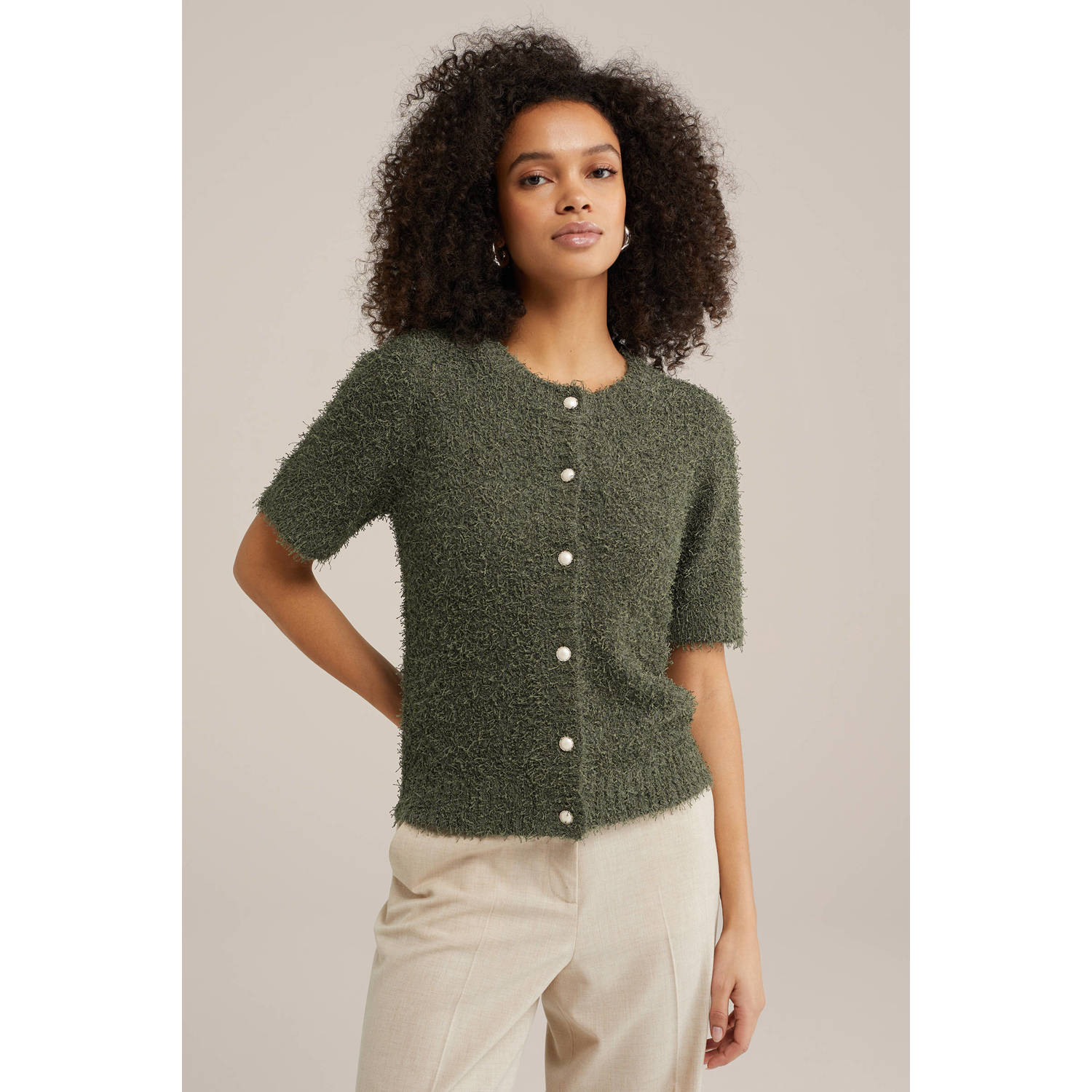 WE Fashion gebreid vest donkergroen