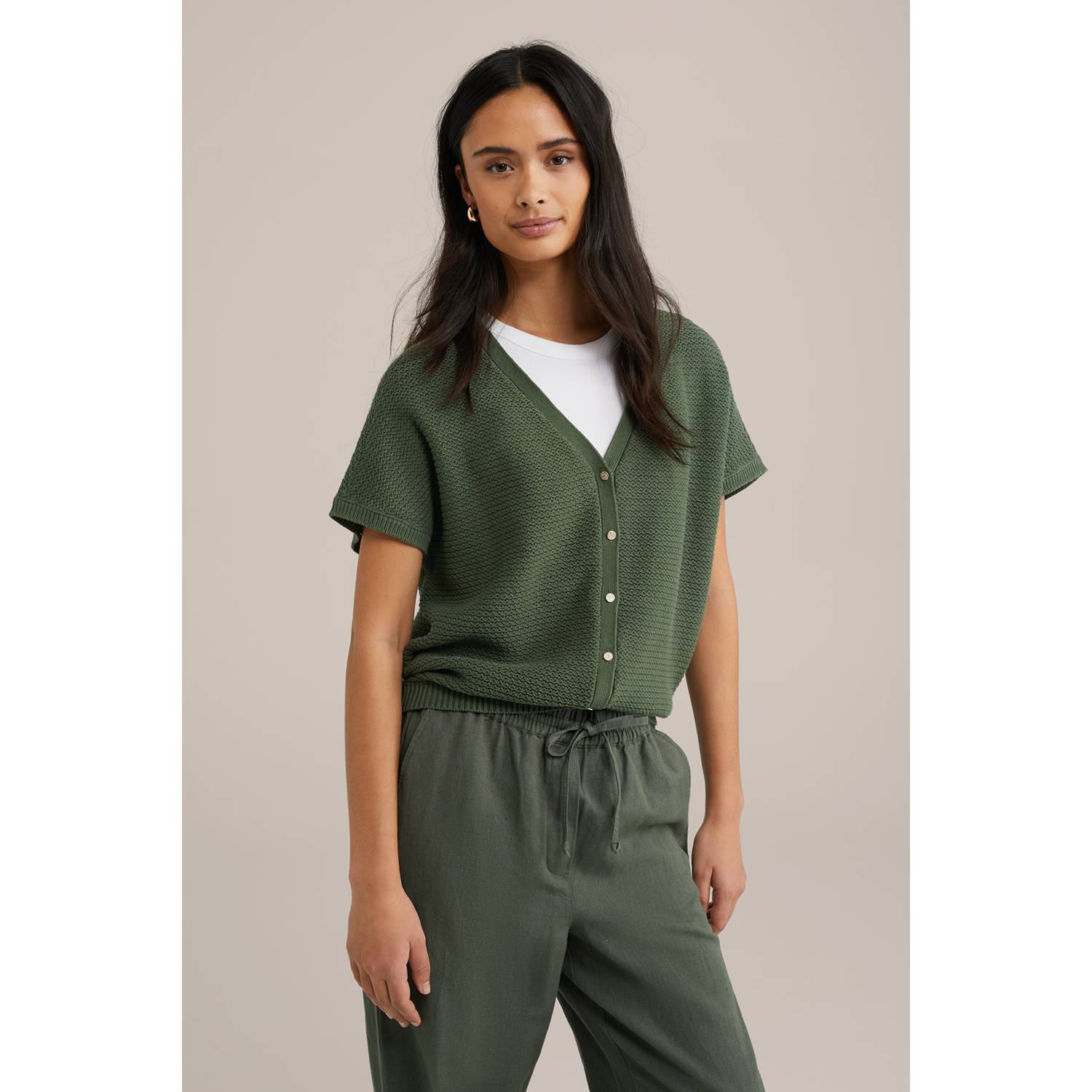 WE Fashion vest kaki gebreid