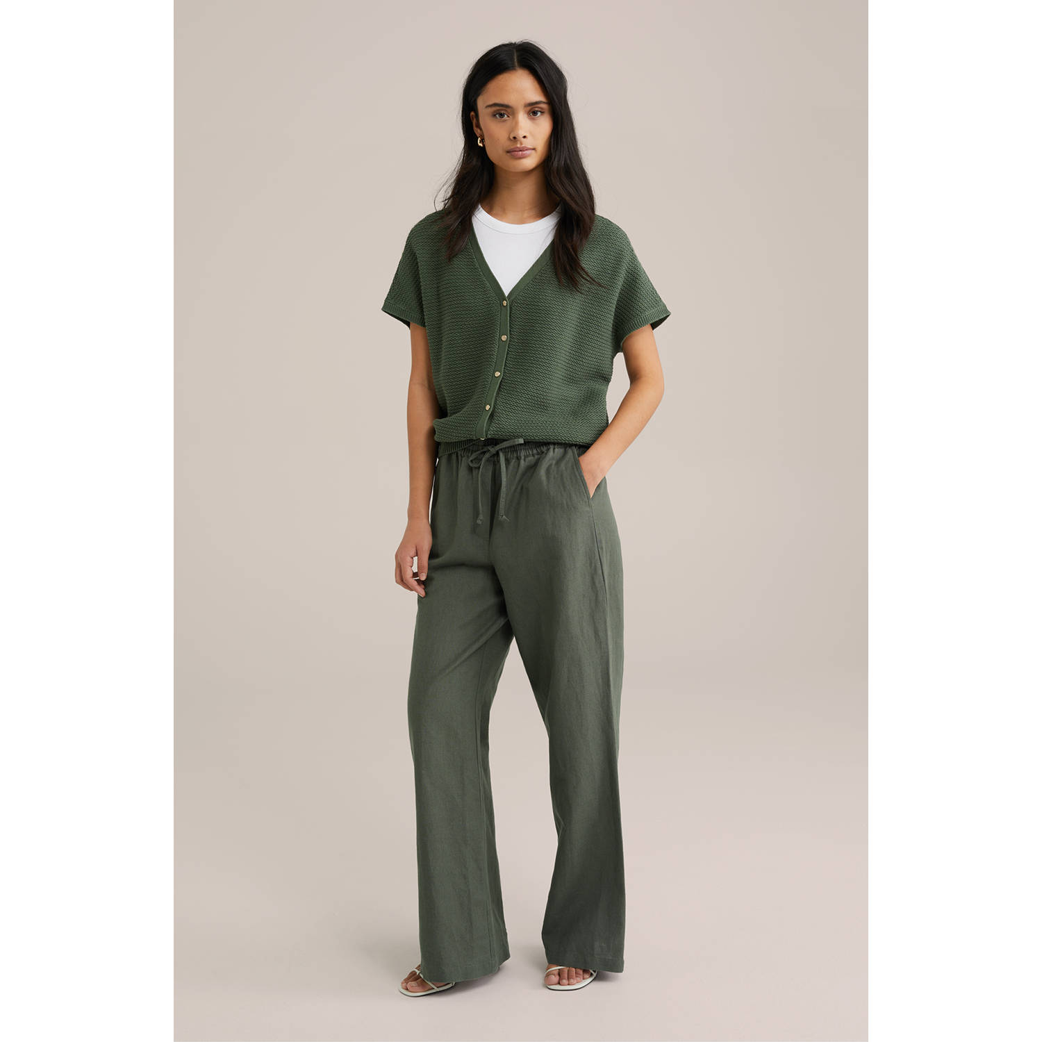 WE Fashion vest kaki gebreid
