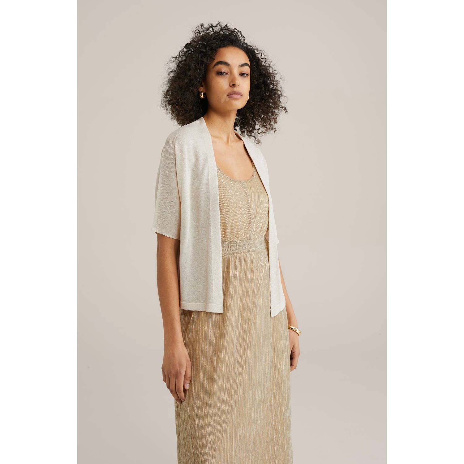 WE Fashion gebreid vest crème met lurex