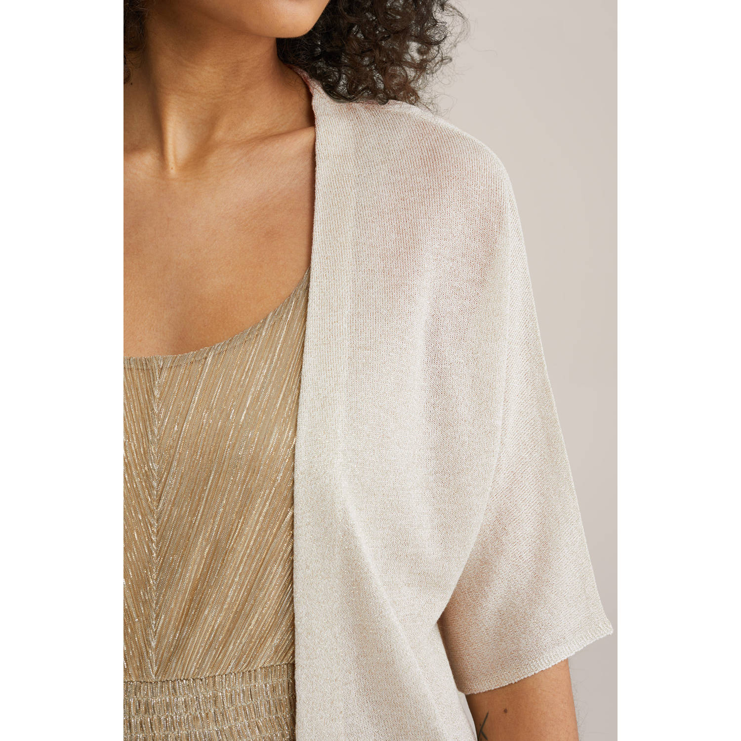 WE Fashion gebreid vest crème met lurex