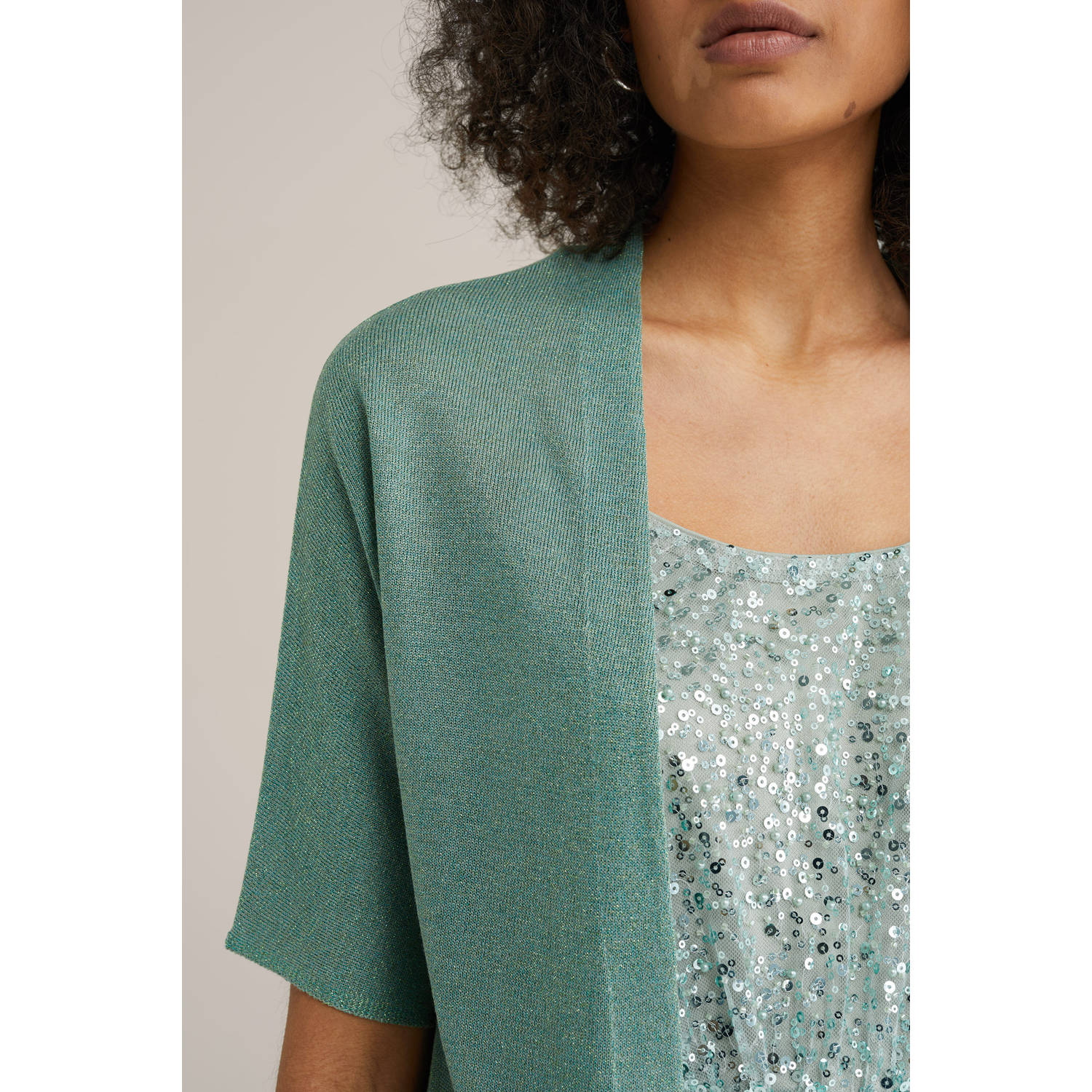 WE Fashion gebreid vest groen met lurex