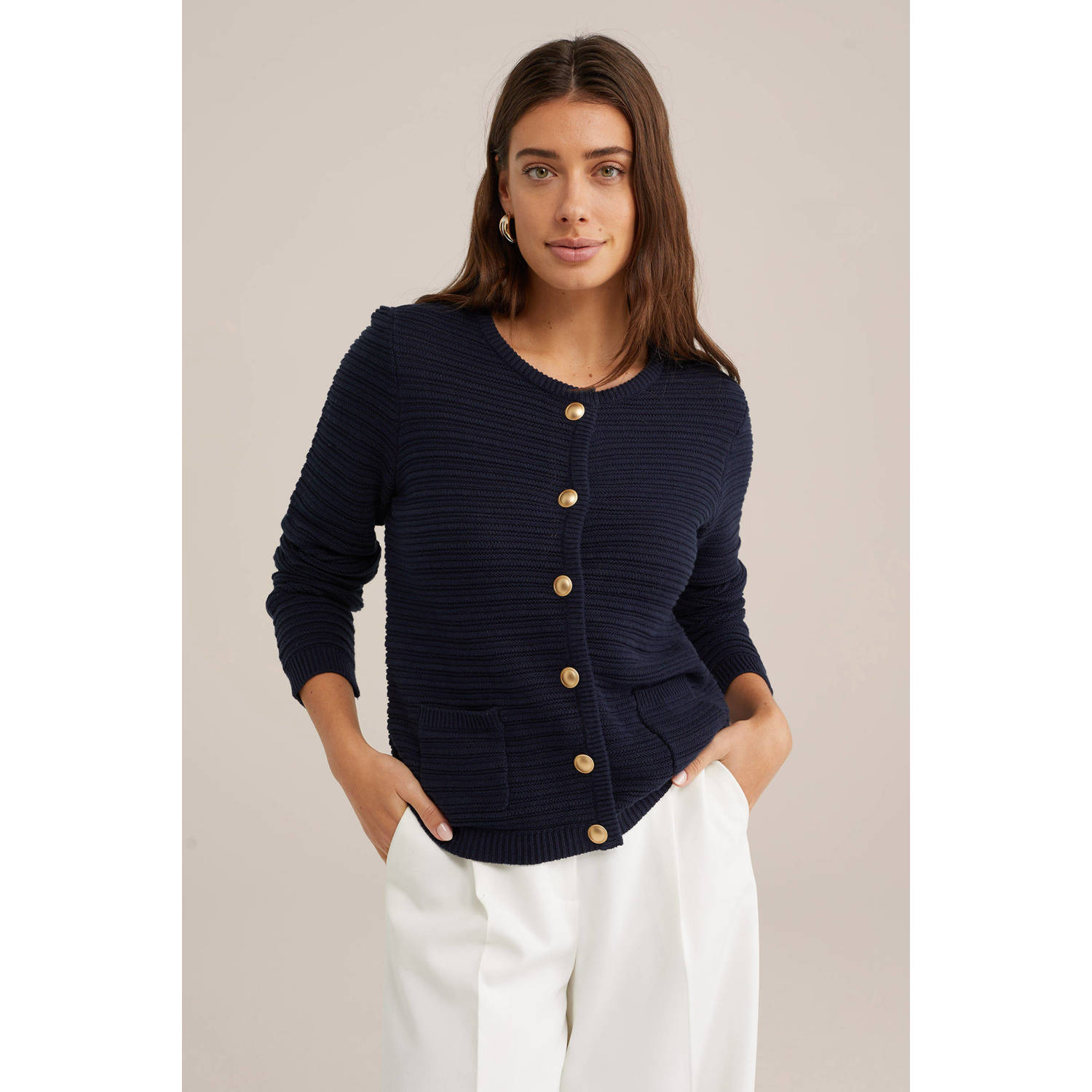 WE Fashion gebreid vest donkerblauw
