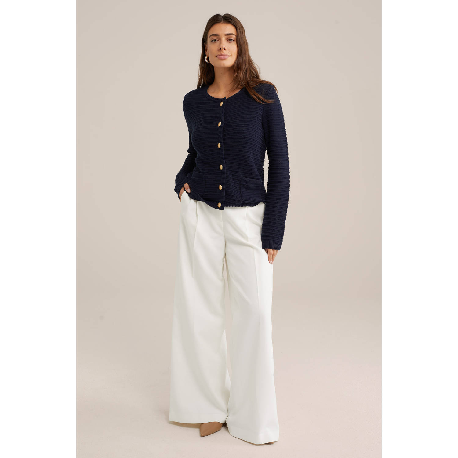 WE Fashion gebreid vest donkerblauw