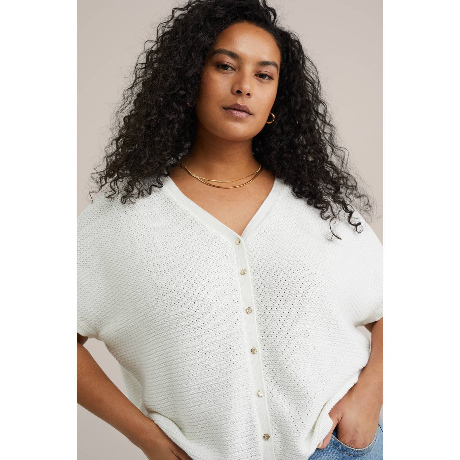 WE Fashion Curve gebreid vest wit