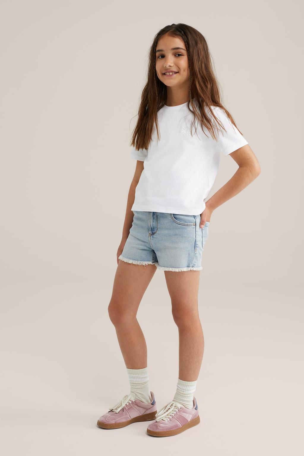 Light blue denim meisjes WE Fashion Blue Ridge slim short met high waist en effen