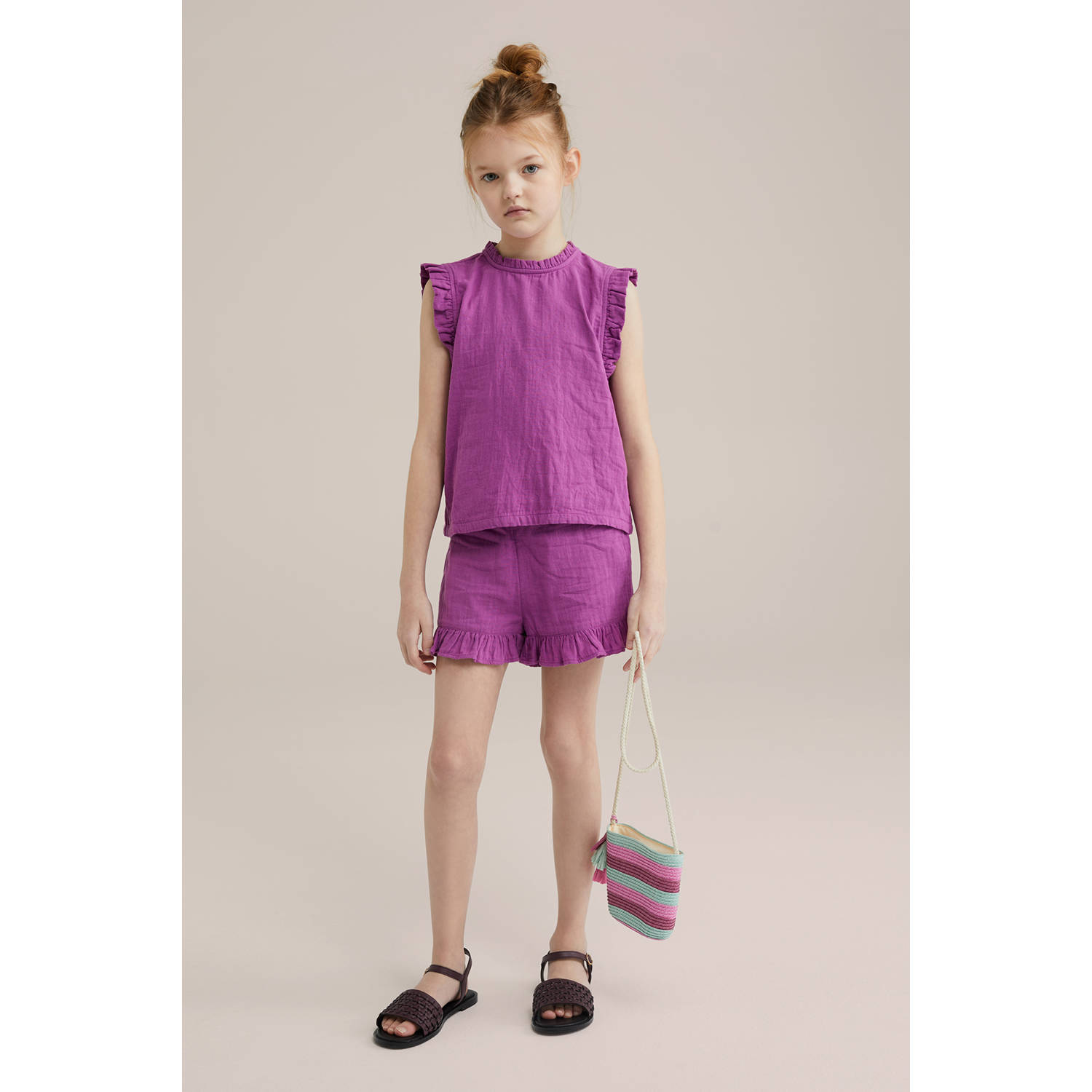 WE Fashion straight casual short paars