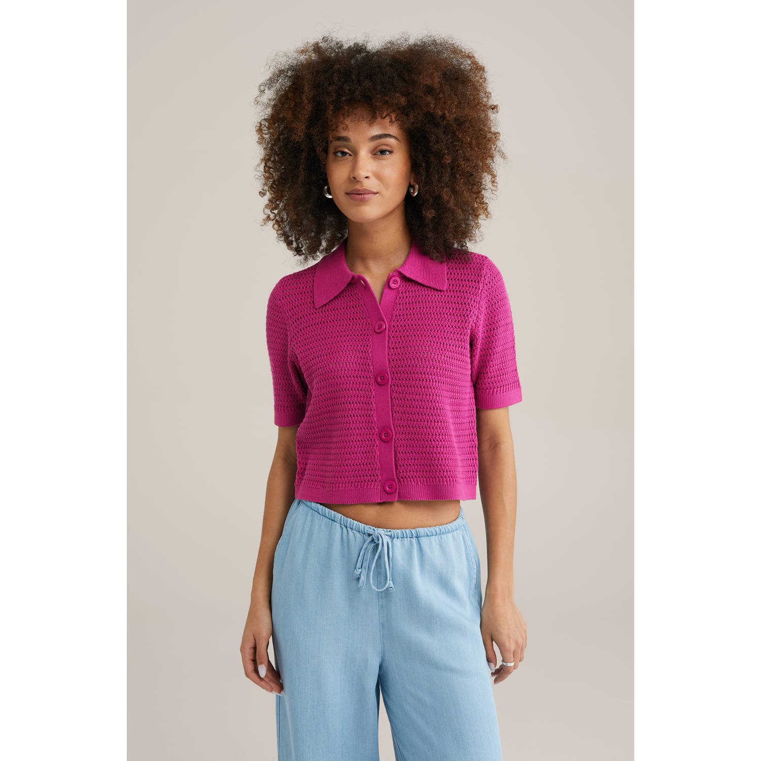WE Fashion vest fuchsia gebreid