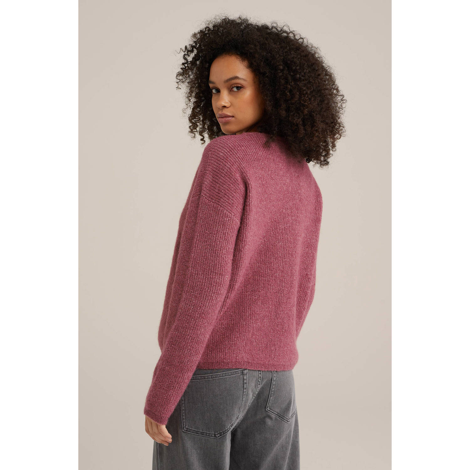 WE Fashion vest fijn gebreid donkerrood