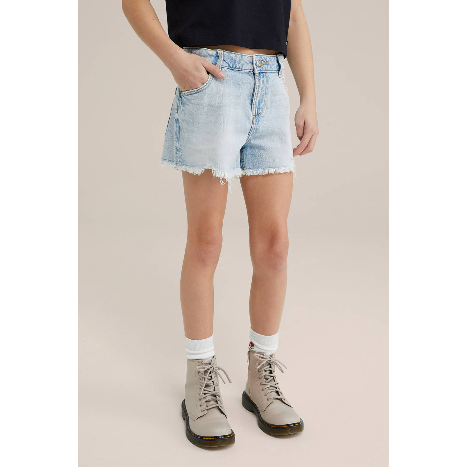 WE Fashion Blue Ridge denim straight short light blue denim