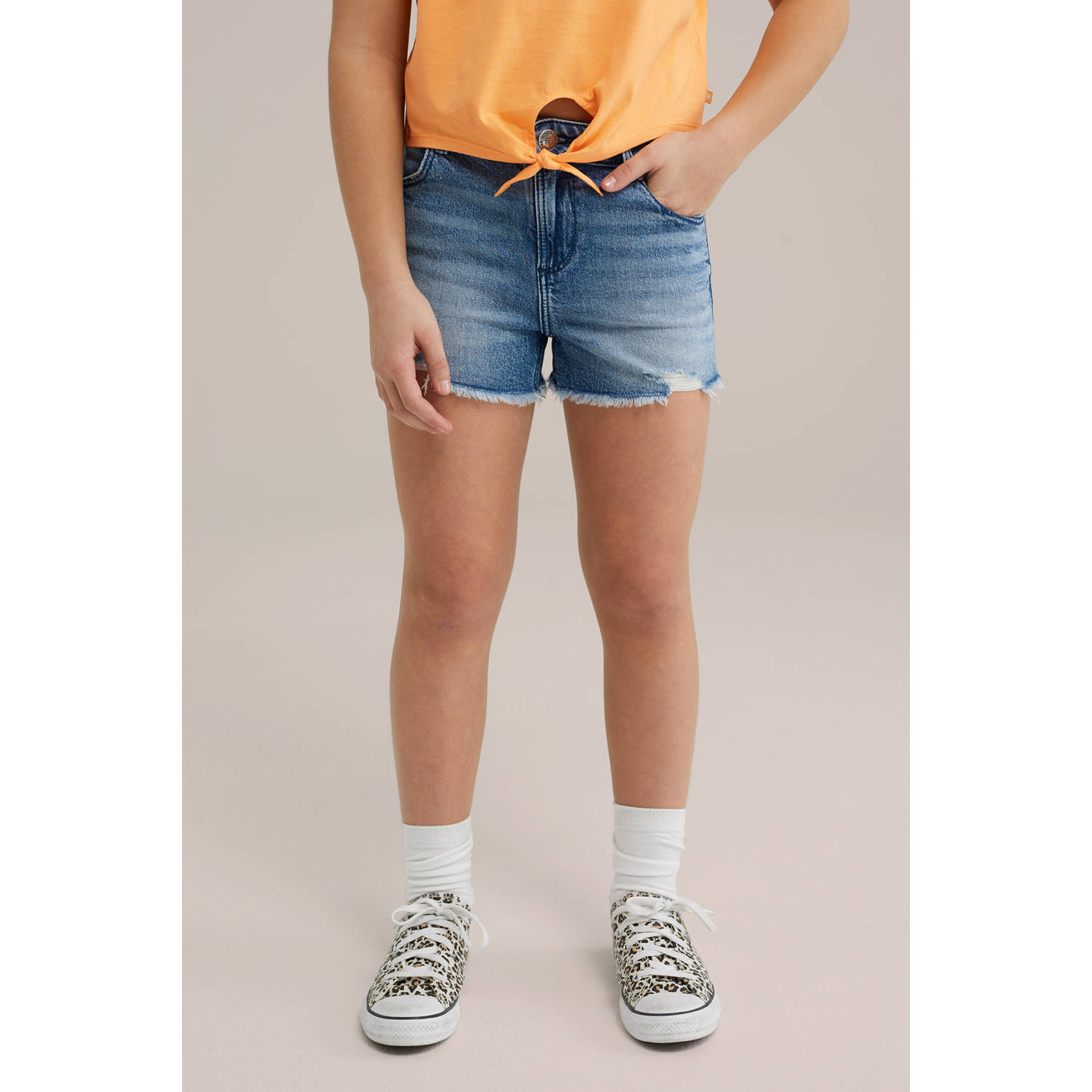 WE Fashion Blue Ridge denim straight short medium blue denim