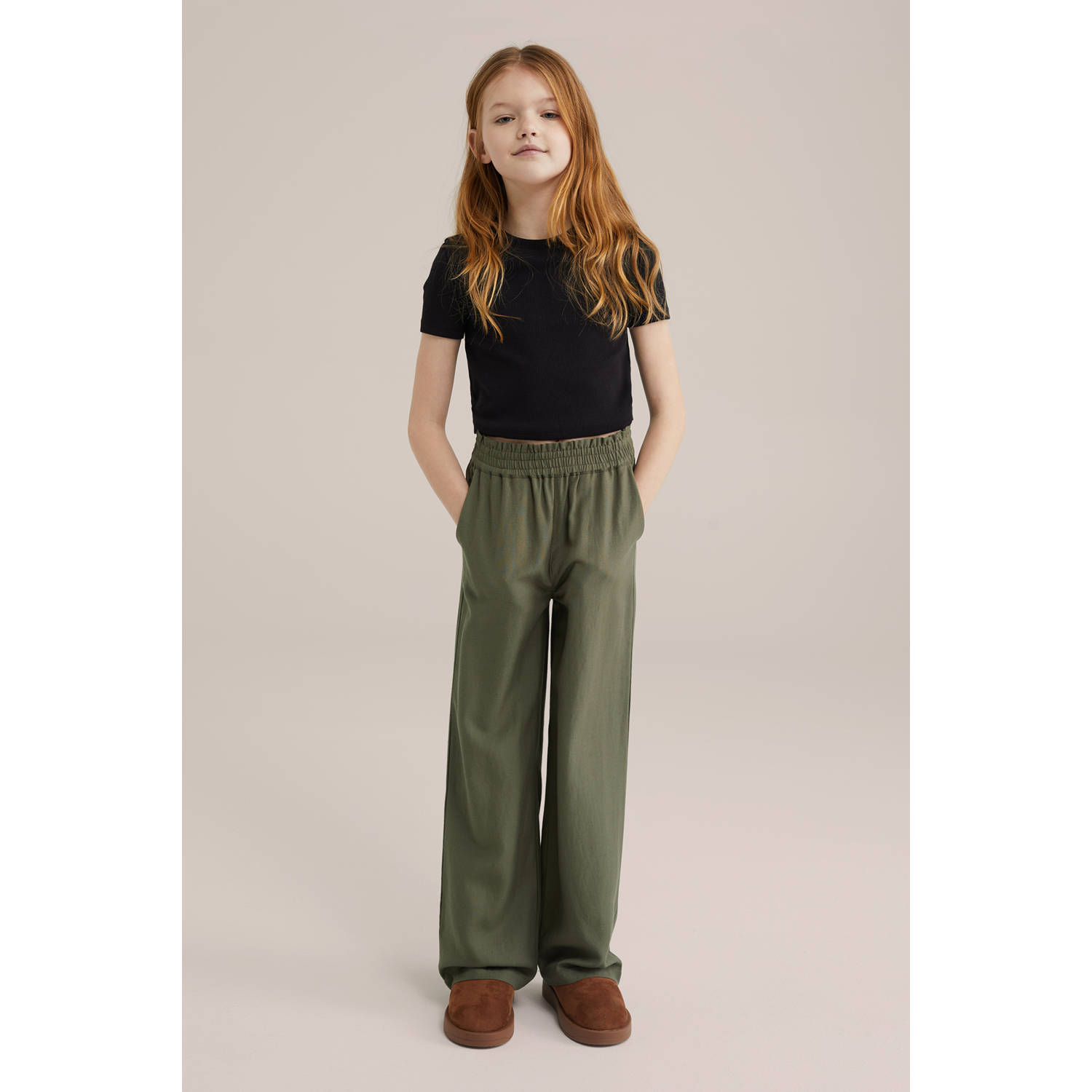 WE Fashion straight palazzo broek groen