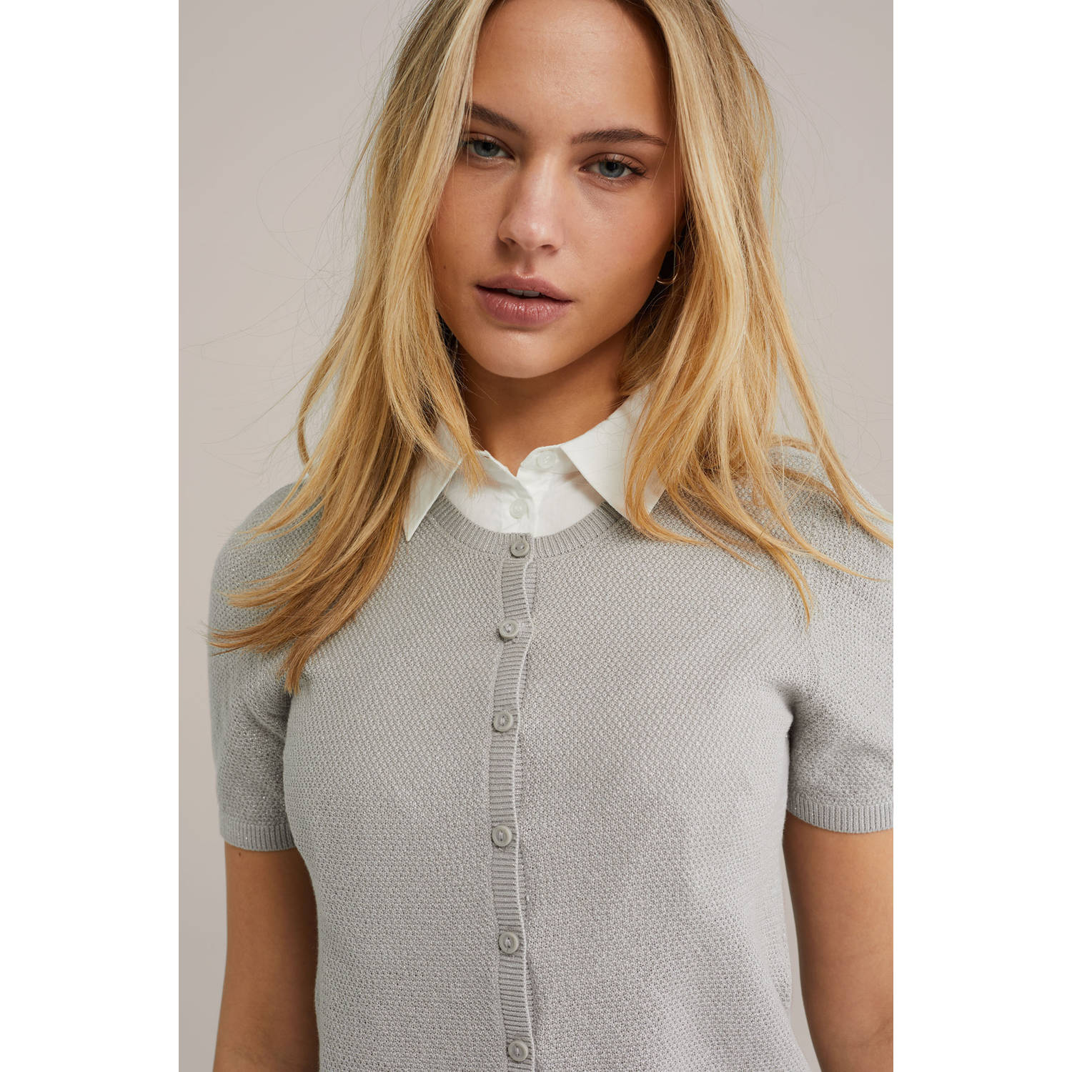 WE Fashion gebreid vest lichtgrijs met lurex