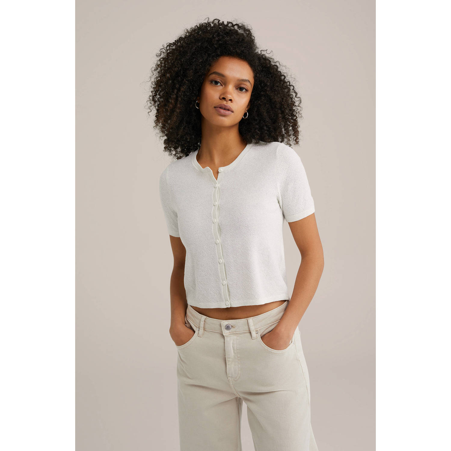 WE Fashion gebreid vest wit met lurex