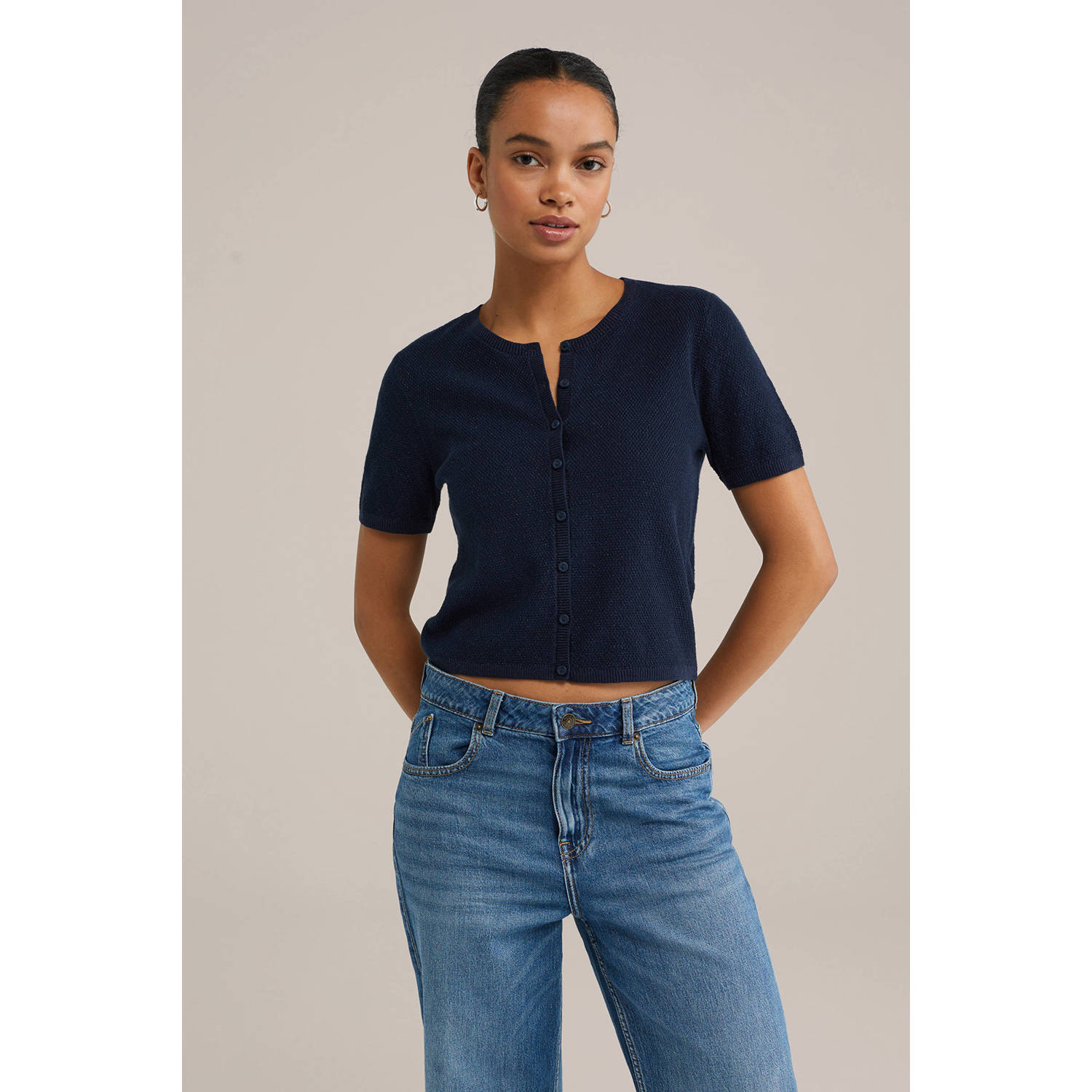 WE Fashion gebreid vest donkerblauw met lurex