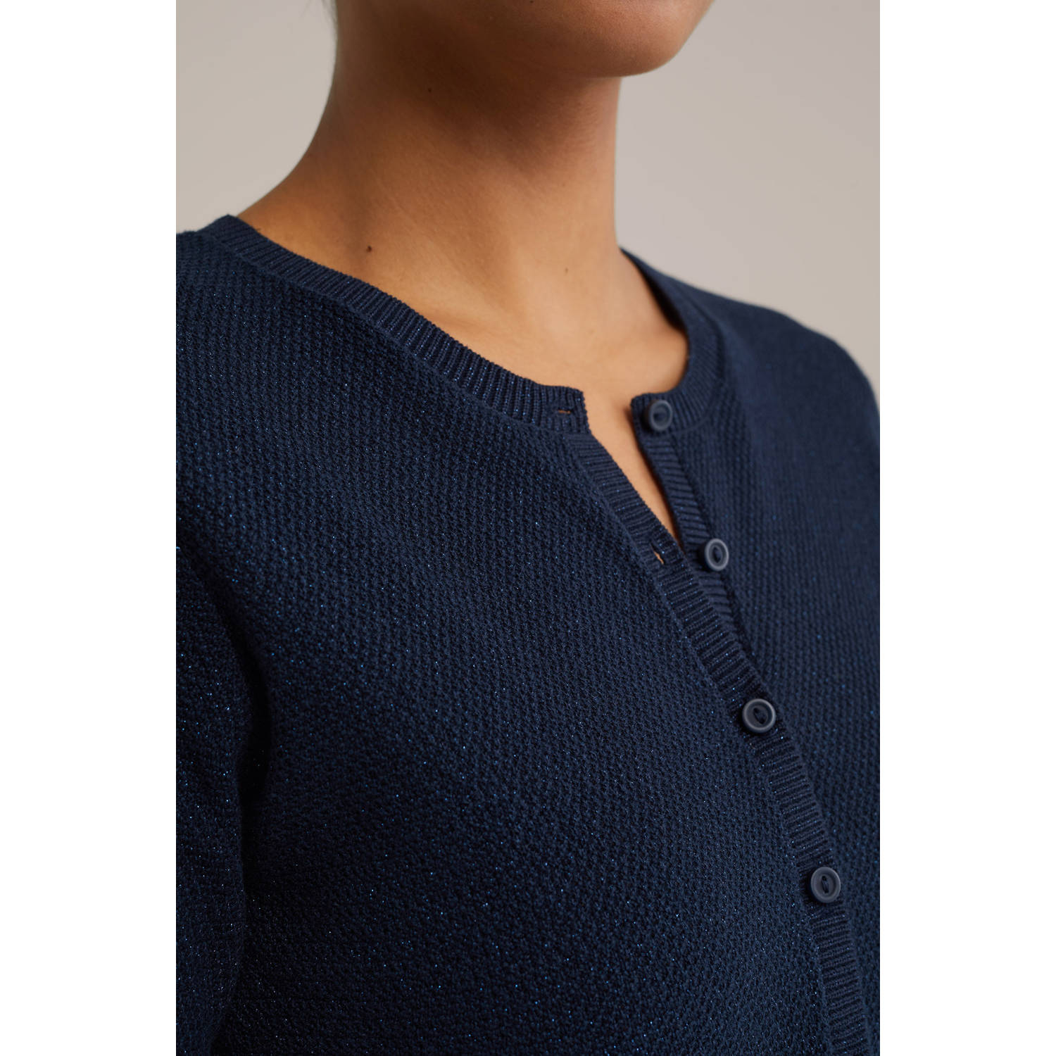 WE Fashion gebreid vest donkerblauw met lurex
