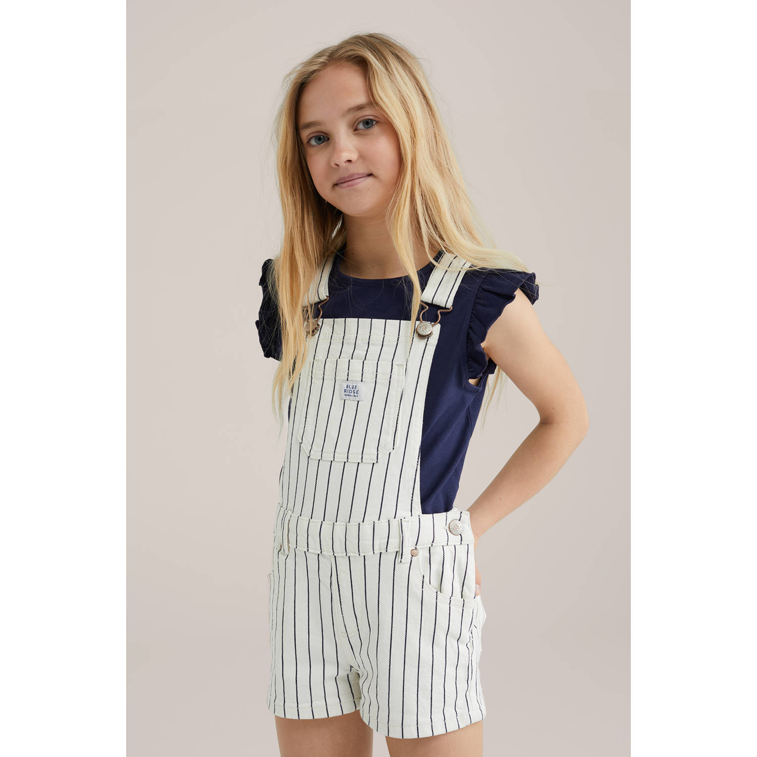 WE Fashion Blue Ridge denim slim tuinbroek ecru
