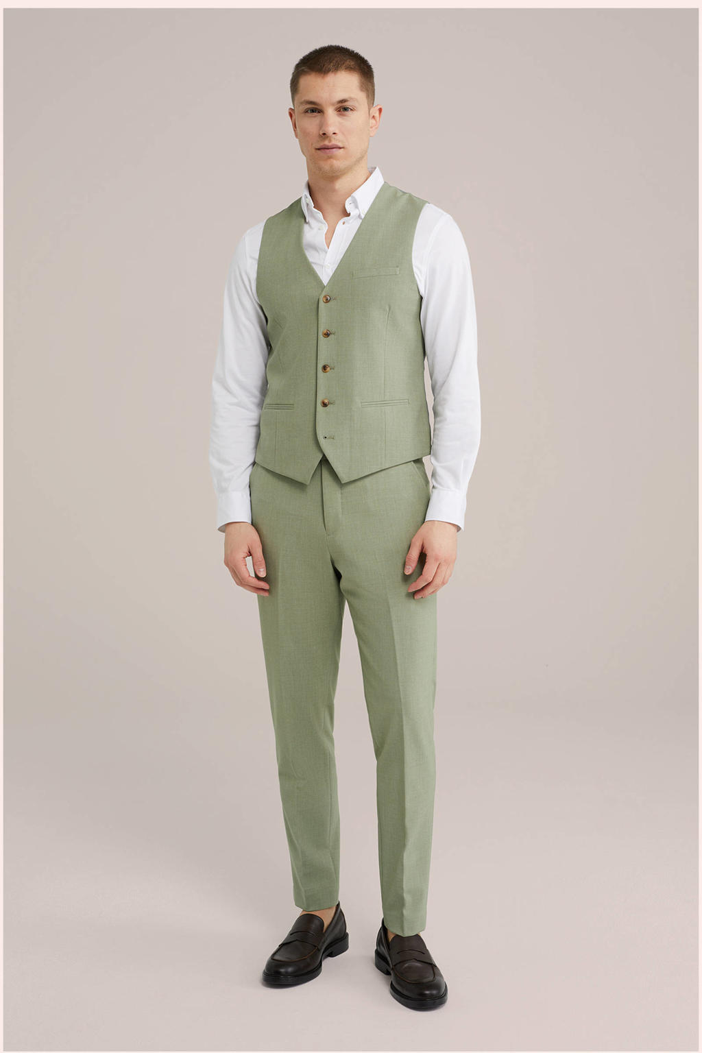 Groene heren WE Fundamentals slim fit gilet van polyester met effen