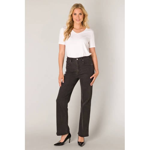 Base Level high waist wide leg jeans black denim afbeelding