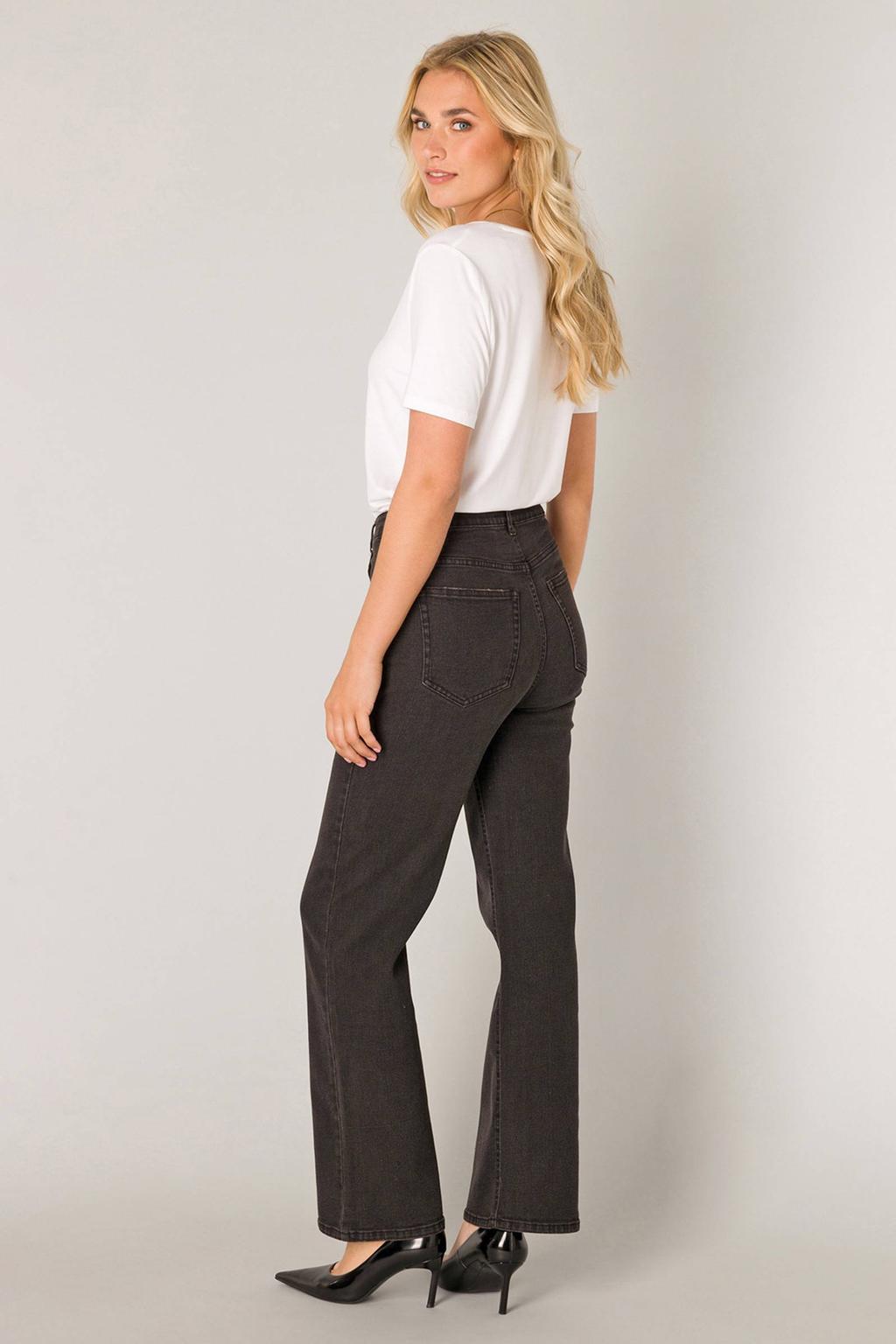 Black denim dames Base Level high waist wide leg jeans black van denim met rits- en knoopsluiting en effen